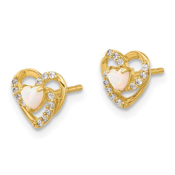 14K CZ and Created Opal Heart Post Earrings - Birthstone Company