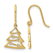 14k Polished CZ Christmas Tree Shepherd Hook Dangle Earrings - Birthstone Company
