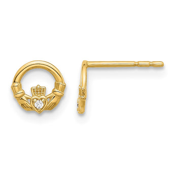 14K CZ Claddagh Post Earrings - Birthstone Company