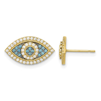14k Black Rhodium-plated Polished Blue/White CZ Evil Eye Post Earrings - Birthstone Company