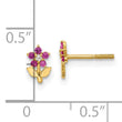 14K Polished Dark Pink & White CZ Flower Screwback Post Earrings