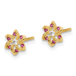 14K Polished Red and White CZ Flower Post Earrings - Birthstone Company