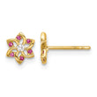 14K Polished Red and White CZ Flower Post Earrings - Birthstone Company