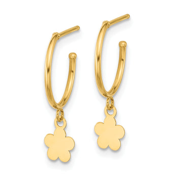 14K Polished Hoop with Flower Earrings - Birthstone Company