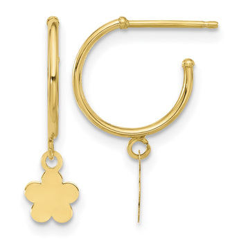 14K Polished Hoop with Flower Earrings - Birthstone Company