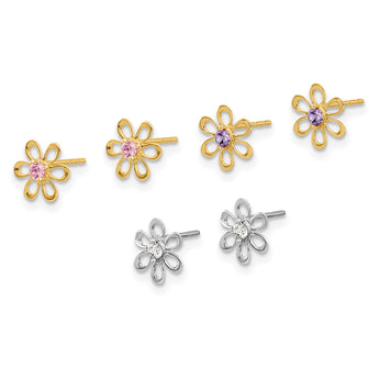 14K Yellow and White Gold Multi-color CZ Flower Post Earring Set - Birthstone Company