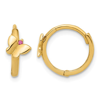 14K Polished Pink CZ Butterfly Hinged Hoop Earrings - Birthstone Company