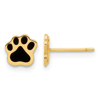 14K Polished Paw with Black Enamel Post Earrings - Birthstone Company