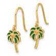 14k Polished Green Enameled Palm Tree Shepherd Hook Dangle Earrings - Birthstone Company