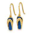 14k Polished Blue Enameled Flip Flop Shepherd Hook Dangle Earrings - Birthstone Company