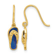 14k Polished Blue Enameled Flip Flop Shepherd Hook Dangle Earrings - Birthstone Company