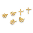 14K Polished CZ Moon Cross and Crown Post Earring Set - Birthstone Company