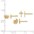 14K Polished CZ Moon Cross and Crown Post Earring Set - Birthstone Company