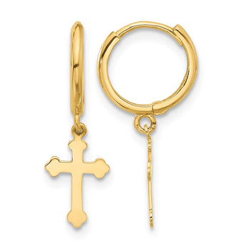 14K Hinged Dangle Cross Hoop Earrings - Birthstone Company