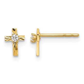 14K Polished and D/C CZ Cross Post Earrings - Birthstone Company