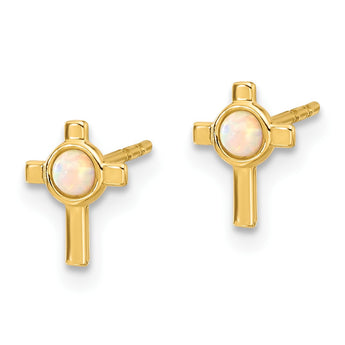 14K Created Opal Cross Post Earrings - Birthstone Company