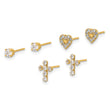 14K Polished CZ Cross Heart and Stud Post Earring Set - Birthstone Company