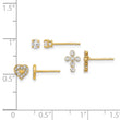 14K Polished CZ Cross Heart and Stud Post Earring Set - Birthstone Company