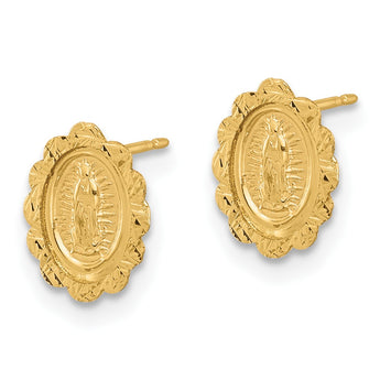 14K Diamond Cut Miraculous Medal Post Earrings - Birthstone Company