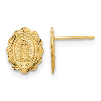 14K Diamond Cut Miraculous Medal Post Earrings - Birthstone Company