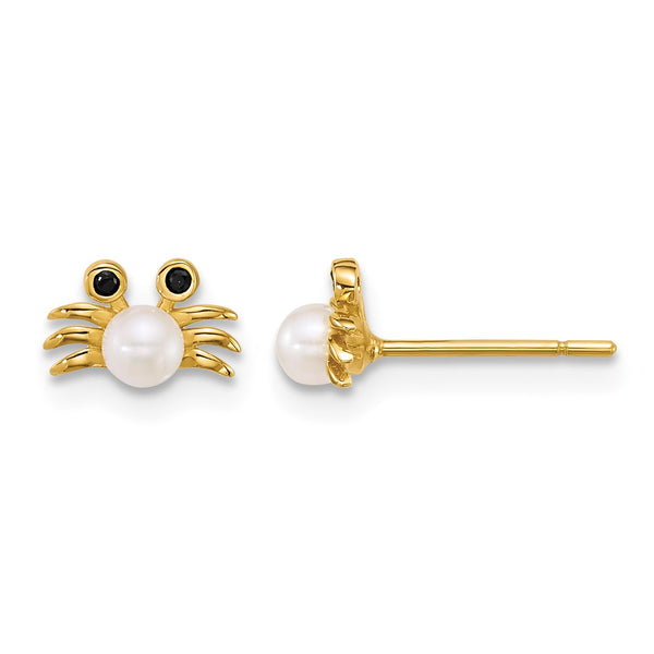 14k Polished Black CZ with Freshwater Cultured Pearl Crab Post Earrings - Birthstone Company