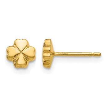 14k Polished 4-Leaf Clover Post Ear - Birthstone Company