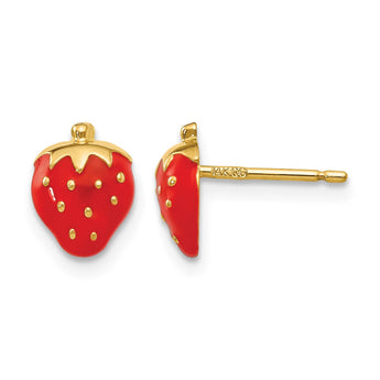 14k Enameled Strawberry Earrings - Birthstone Company
