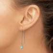 14k White Gold Blue Topaz Pear Bezel Threader Earrings - Birthstone Company