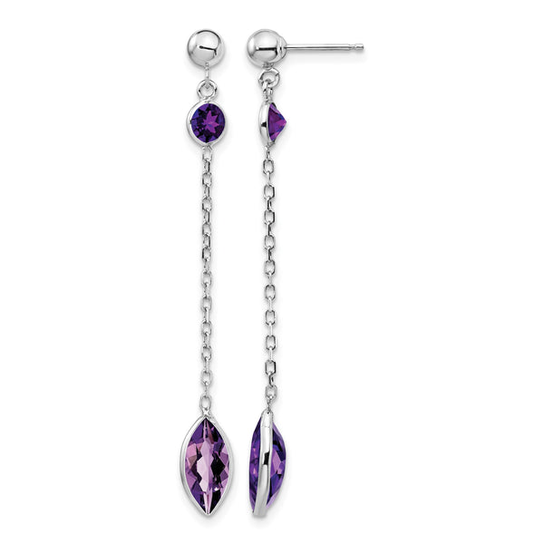 14k White Gold Amethyst Post Dangle Earrings - Birthstone Company