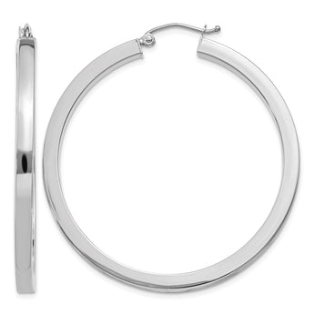 14k White Gold 3mm Polished Square Tube Hoop Earrings - Birthstone Company