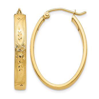 14k Satin & Diamond-Cut Oval Hoop Earrings - Birthstone Company