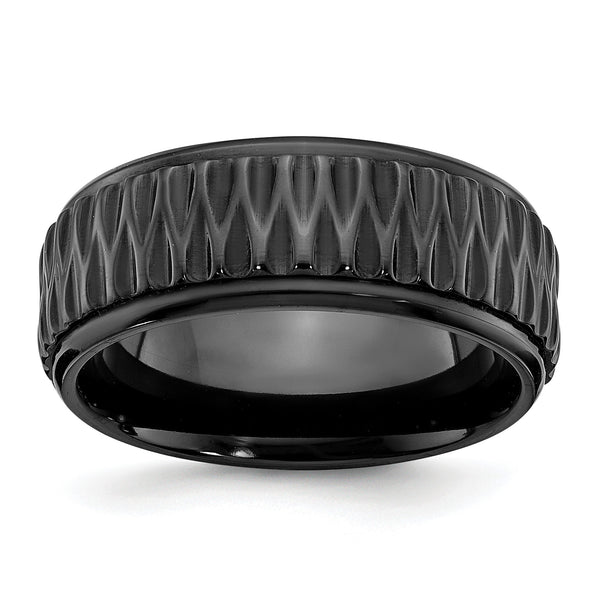 Black Zirconium Polished Grooved 8mm Band - Birthstone Company