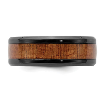 Black Zirconium Polished with Wood Inlay 8mm Band - Birthstone Company