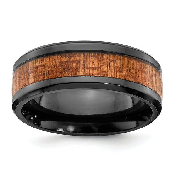 Black Zirconium Polished with Wood Inlay 8mm Band - Birthstone Company