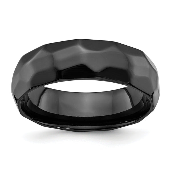 Black Zirconium Polished and Hammered 7mm Band - Birthstone Company