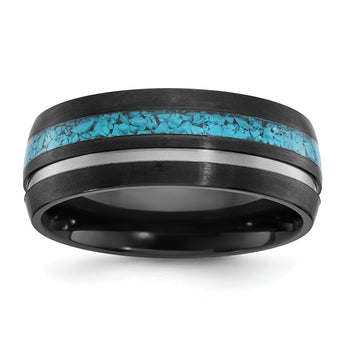 Turquoise Inlay Wedding Band in Black Zirconium, 8mm