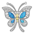 Sterling Silver Opal CZ Butterfly Pin with Rhodium Finish