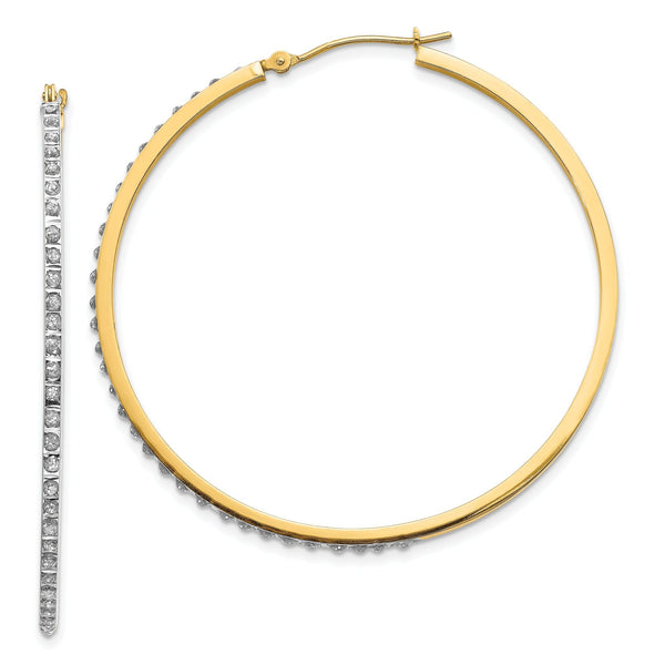 14K Gold Diamond Fascination Large Polished Hoop Earrings for Women