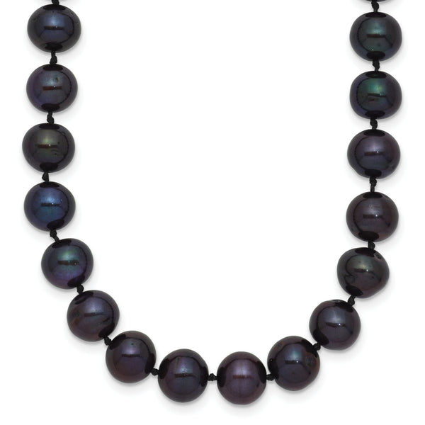 14K Yellow Gold Black Freshwater Cultured Pearl Necklace 7-8mm
