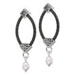 Black Titanium & Silver Dangle Earrings with Pearl Floral Accent