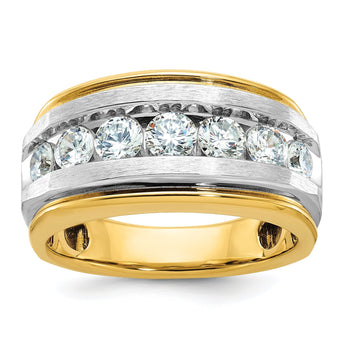 14k with White Rhodium Mens Polished Satin and Grooved 7-Stone 1.5 Carat AA Diamond Ring