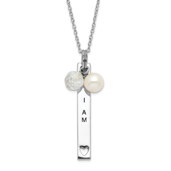 Sterling Silver Pearl CZ Necklace Gift-Ready Elegant Design
