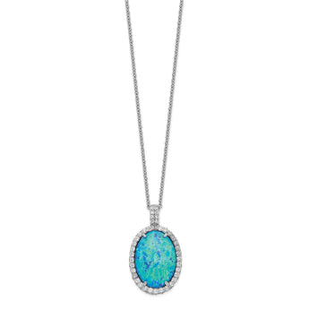 Sterling Silver Necklace with Lab Blue Opal and CZ