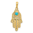 14K Gold Turquoise Chamseh Pendant with Filigree Design, 35mm Vintage Elegance