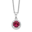 Red Corundum Cubic Zirconia Halo Necklace in Sterling Silver, 18 Inch