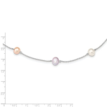 Sterling Silver Multi-Color Pearl Cable Necklace 18 Polished