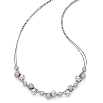 925 Sterling Silver Beaded Necklace with Multi-Color Freshwater Pearls