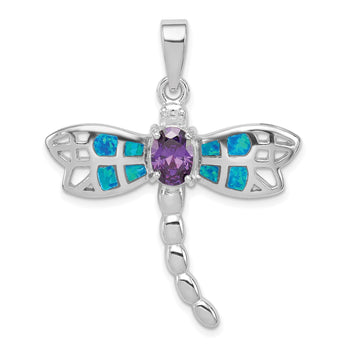 Sterling Silver Dragonfly Pendant with Amethyst & Opal Elegance