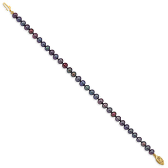 14k 5-6mm Black Near-Round Freshwater Cultured Pearl 7.5 inch Bracelet