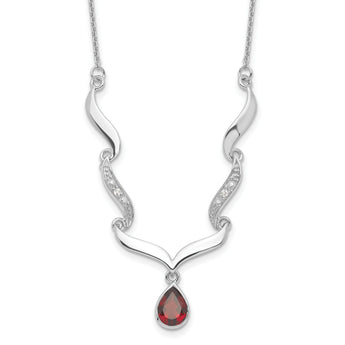 Sterling Silver Garnet & Topaz Necklace with Polished Rhodium Finish